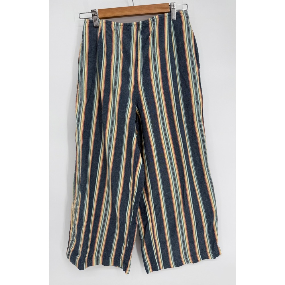 O'Neill Women Striped Wide Leg Cropped Pants Multicolor Boho High Rise Sz 28